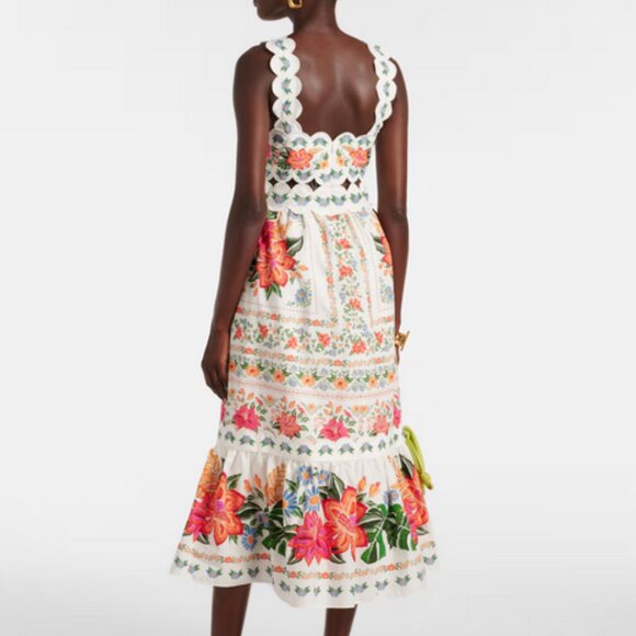 Farm Rio Floral Bloom Garden Off-White Scallop Dress Size Small - Picture 3 of 9